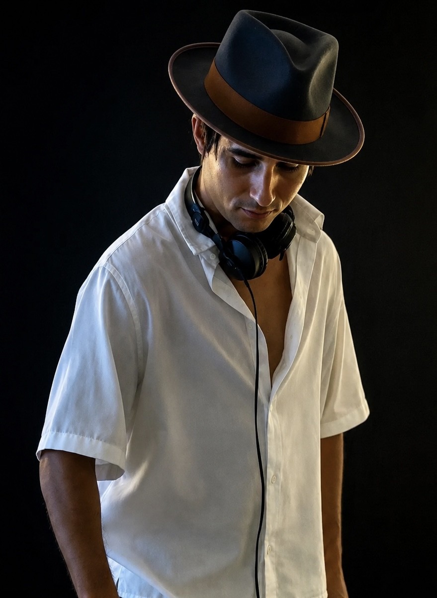 MayorJox wearing a hat and headphones